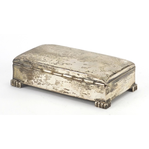 555 - Art Deco American sterling silver cigarette box by Poole, impressed sterling to the base, 16cm wide,... 