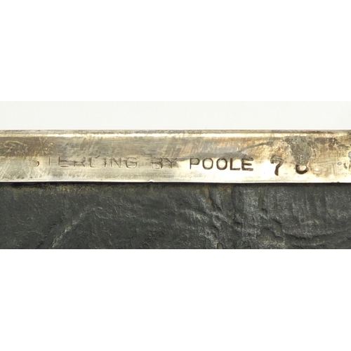 555 - Art Deco American sterling silver cigarette box by Poole, impressed sterling to the base, 16cm wide,... 