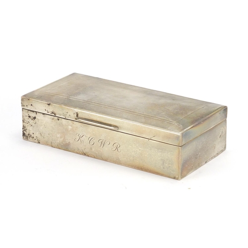 527 - Rectangular silver cigarette box with engine turned lid, by Mappin & Webb, Birmingham 1962, 17.5cm w... 