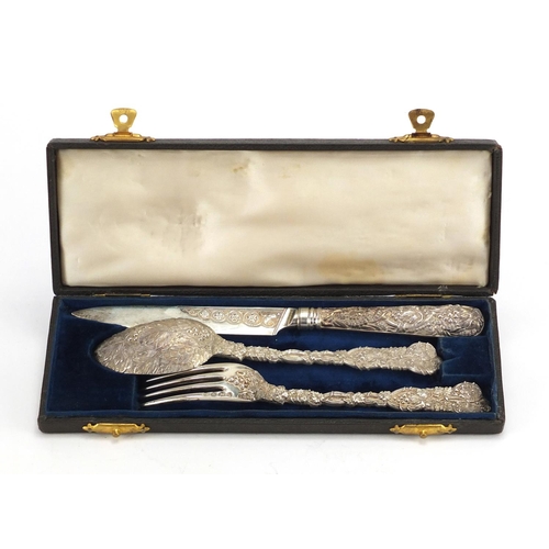 547 - *Description amended 11-07-19* Good 19th century silver knife, fork and spoon Christening set, with ... 