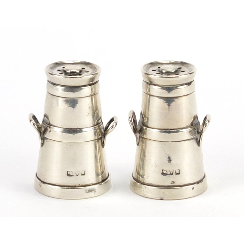 557 - Pair of miniature silver milk churn casters, by Cornelius Desormeaux Saunders & James Francis Hollin... 