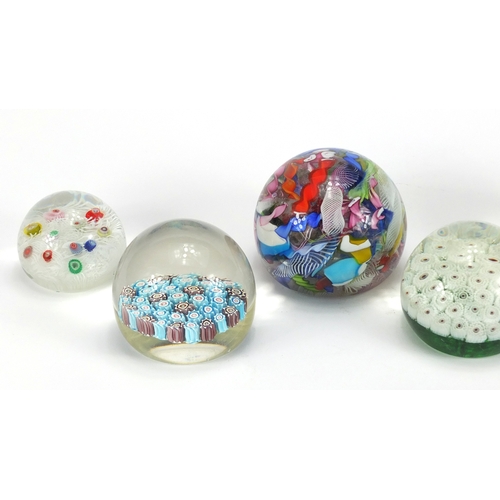 433 - Six colourful glass paperweights including Millefiori and Perthshire examples, the largest 7.5cm hig... 
