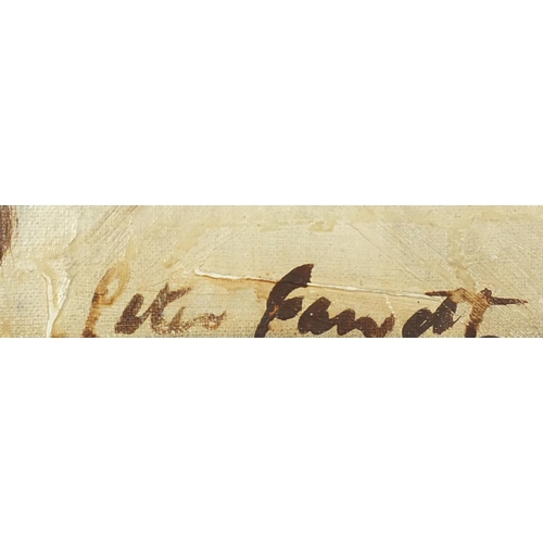 876 - Portrait of a female, oil on board, bearing a signature Peter Famatt and New York stamp verso, unfra... 