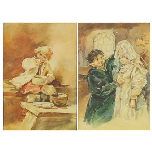 738 - After Elizabeth Boehm - Figures in an interiors, pair of 19th century Russian school watercolours, o... 