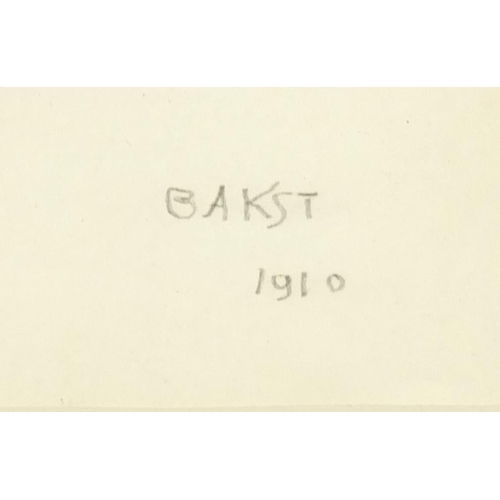 723 - Leon Bakst 1910 - Ballet Scheherazade, semi nude dancer, ink and watercolour on paper, with document... 