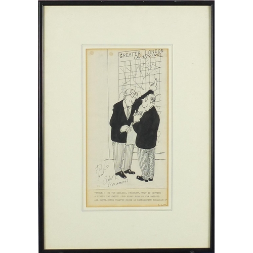724 - Osbert Lancaster - Greater London Map, ink illustration with inscription, mounted and framed, 24.5cm... 