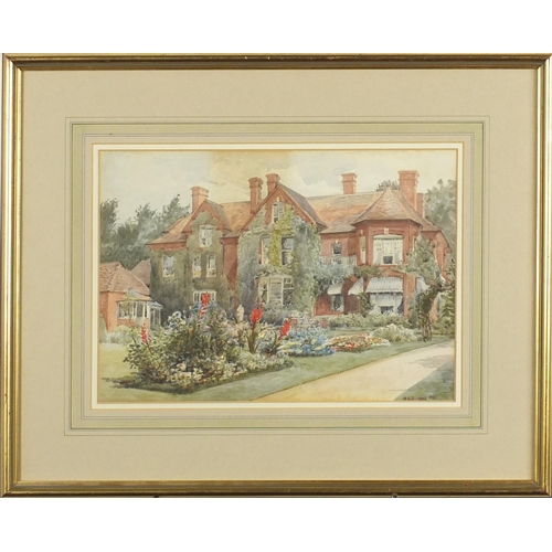 757 - William Ralph Burrows 1899 - The Red House, watercolour, inscribed verso, mounted and framed, 34cm x... 
