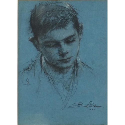 741 - Ernest Borough Johnson - Portrait of a young boy, black chalk, inscribed Royal Society of Portrait P... 