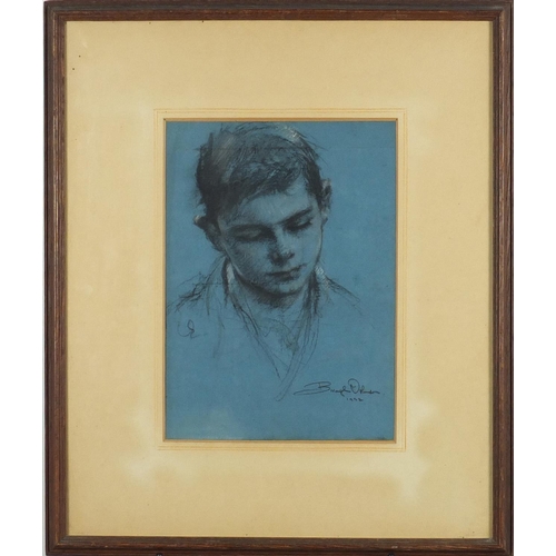 741 - Ernest Borough Johnson - Portrait of a young boy, black chalk, inscribed Royal Society of Portrait P... 