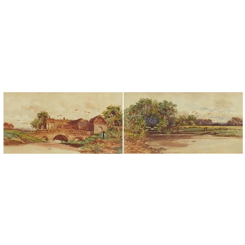 902 - F W Waugh - Figures by water, pair of 19th century watercolours, mounted and framed, each 35cm x 17.... 