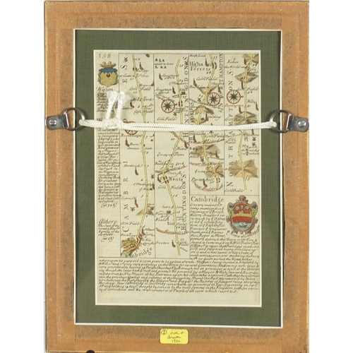 120B - Two early 18th century John Owen and Emanuel Bowen road hand coloured road maps comprising Cambridge... 