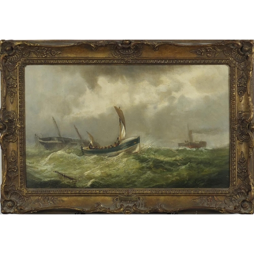 787 - John Callow - Lifeboat on choppy seas, 19th century marine interest oil on canvas, 48.5cm x 28.5cm