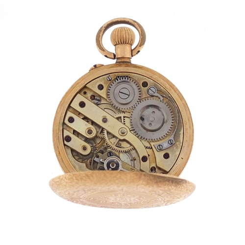 704 - Continental ladies 14ct gold pocket watch, the case numbered 30307, 3.53cm in diameter, approximate ... 