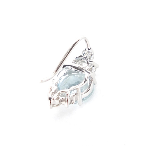 629 - Pair of 14ct white gold aquamarine and diamond earrings, 2cm in length,  approximate weight 4.2g
