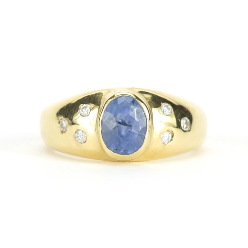 614 - 18ct gold sapphire and diamond ring, size V, approximate weight 14.2g
