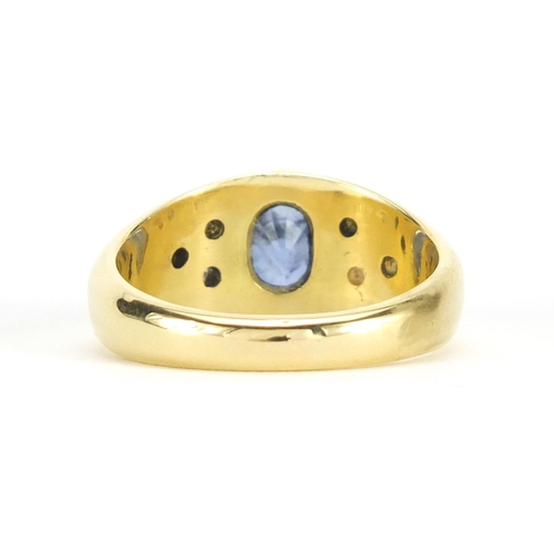 614 - 18ct gold sapphire and diamond ring, size V, approximate weight 14.2g
