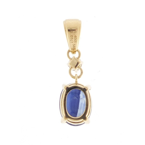 648 - 14ct gold sapphire and diamond pendant, 2cm in length, approximate weight 1.2g