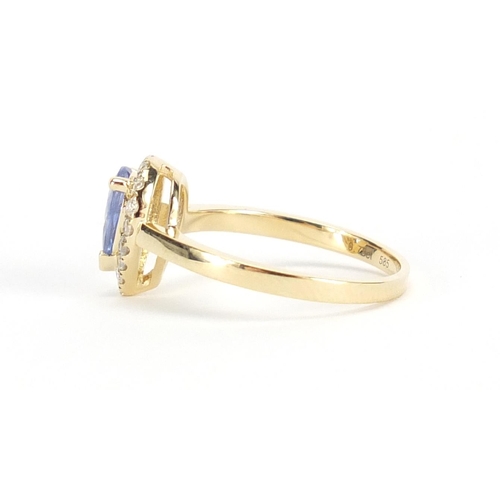 649 - 14ct gold sapphire and diamond tear drop ring, size L, approximate weight 2.2g