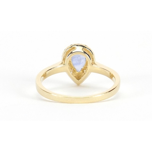 649 - 14ct gold sapphire and diamond tear drop ring, size L, approximate weight 2.2g