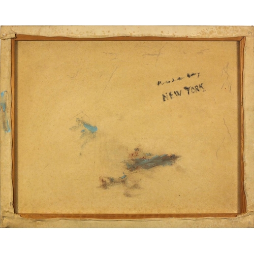 903 - Abstract composition, oil on canvas, bearing a signature possibly J Brooks and inscription verso, un... 