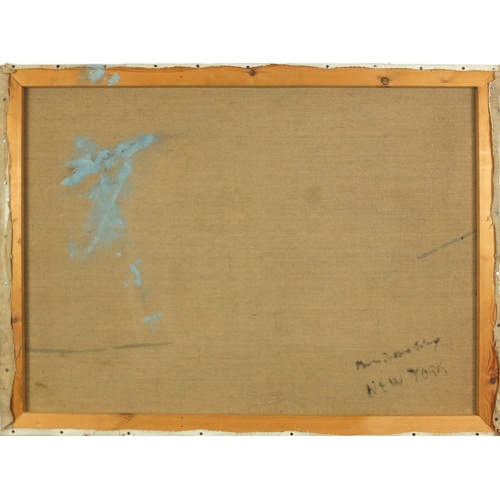 904 - Abstract composition, oil on canvas, bearing a signature possibly J Brooks and inscription verso, un... 