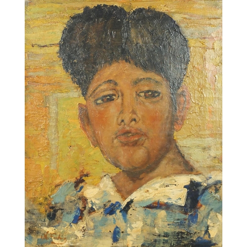 911 - Head and shoulders portrait of an Eastern boy, post impressionist oil on canvas, bearing an indistin... 