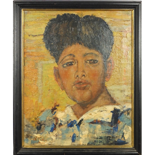 911 - Head and shoulders portrait of an Eastern boy, post impressionist oil on canvas, bearing an indistin... 