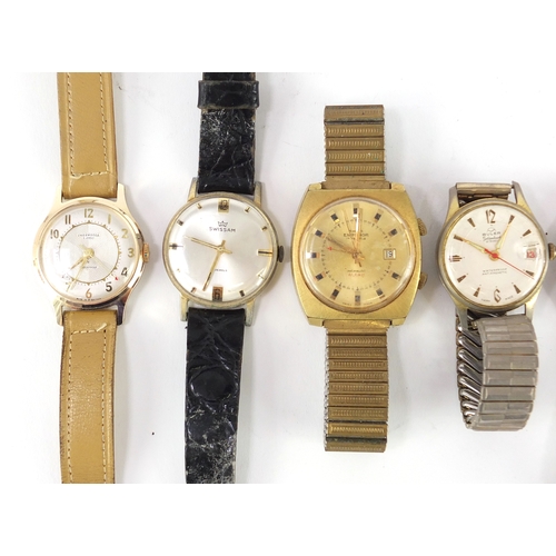 684 - Seven vintage gentleman's wristwatches including Swiss Emperor Alarm, Ingersoll and Buler