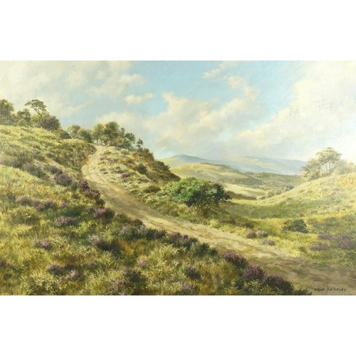 916 - Eric Tansley - Heather Country, oil on canvas, mounted and framed, 74.5cm x 50cm