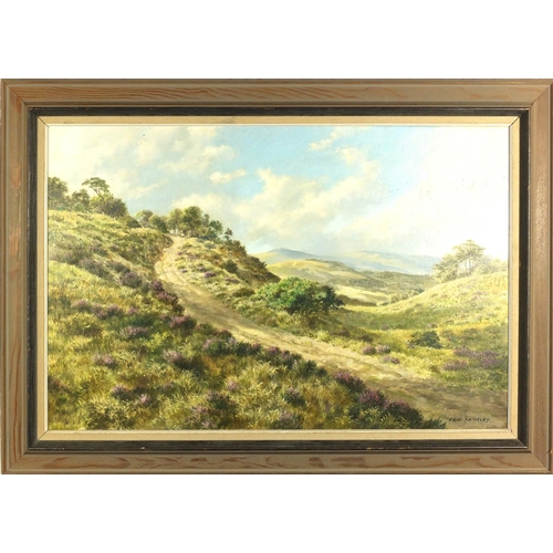 916 - Eric Tansley - Heather Country, oil on canvas, mounted and framed, 74.5cm x 50cm