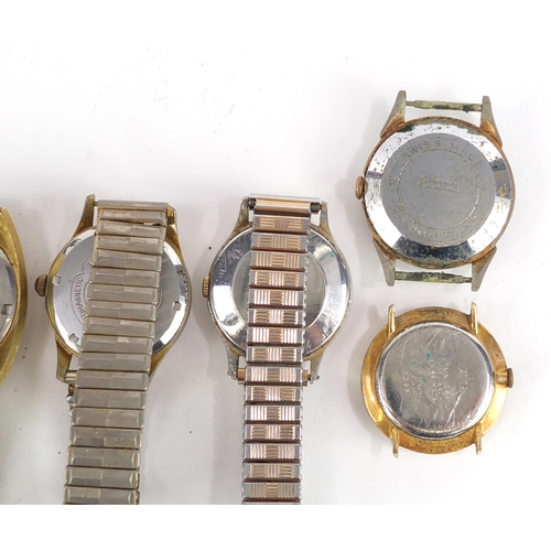 684 - Seven vintage gentleman's wristwatches including Swiss Emperor Alarm, Ingersoll and Buler