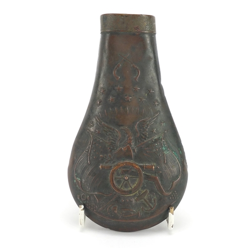 148A - American Civil War embossed copper powder flask, reputedly previously belonging to a Cherokee Indian... 