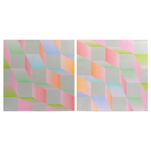 875 - Attributed to Daniel Langlois - Abstract compositions, Opale, pair of oil on canvases, unframed, eac... 