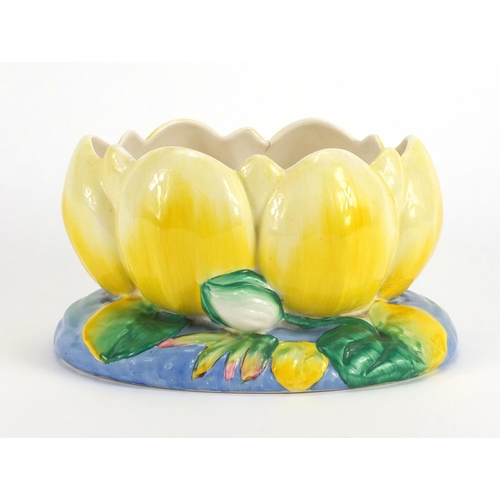 2245 - Clarice Cliff Newport pottery lily pad centre piece, 12.5cm high