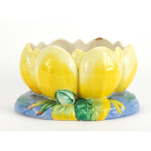 2245 - Clarice Cliff Newport pottery lily pad centre piece, 12.5cm high