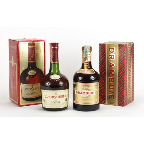 2340 - Two bottles of alcohol with boxes comprising Courvoisier cognac and Drambuie