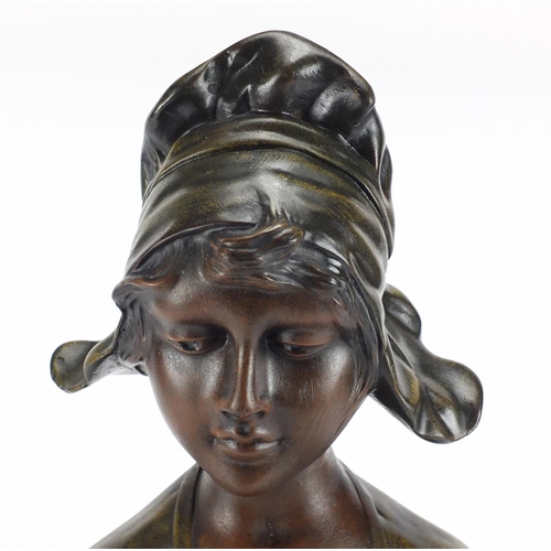 2323 - Art Nouveau plaster bust of a young maiden, 40.5cm high