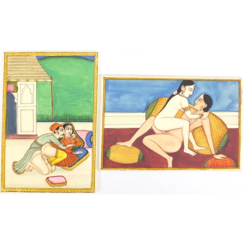 2521 - Two Indian Mughal school erotic ivorine  panels, each 15cm x 10cm