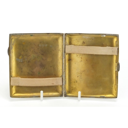 2526 - Rectangular silver cigarette case with enamelled semi nude female panel, by W J Myatt & Co Birmingha... 