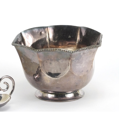 2544 - Unmarked silver octagonal bowl and caddy spoon, the bowl 6cm high x 8.5cm in diameter, approximate w... 