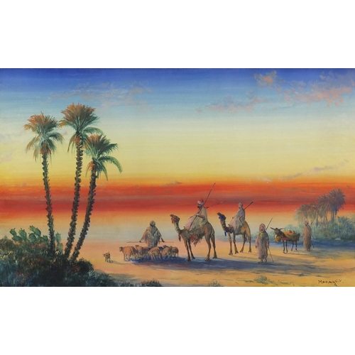841 - Vincent Manago - Arabs in a desert, watercolour, mounted unframed, 67cm x 41cm