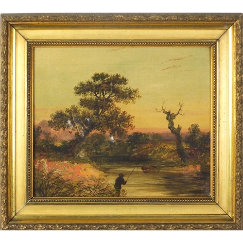 913 - Pastoral scenes with a man with a huntsman and hound, pair of 19th century oil on canvases, framed, ... 