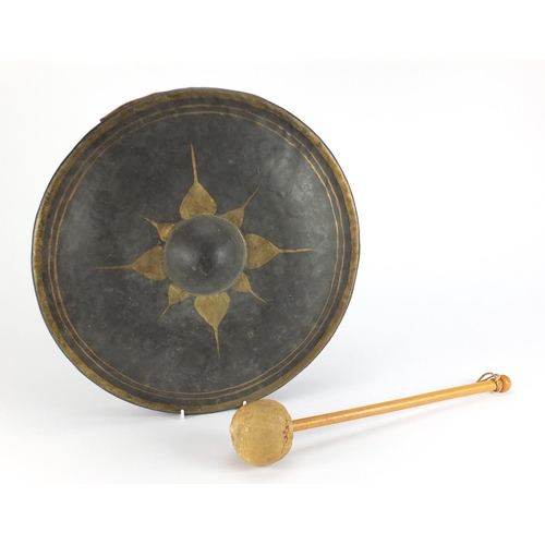 2311A - Large brass gong with striker, 42.5cm in diameter