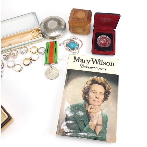 534 - Objects including a red Kodak Brownie camera, silver Canadian dollar, Mary Wilson signed book, silve... 
