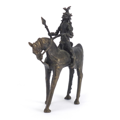 288 - African bronze Benin style figure on horseback, 21cm high