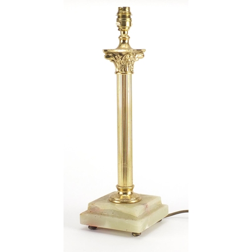 249 - Brass and onyx Corinthian column table lamp, 44cm high