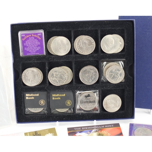 610 - Large selection of commemorative crowns and two golf medallions