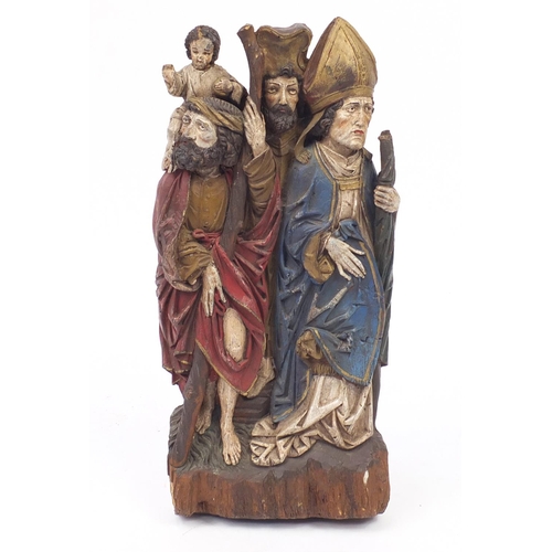 2353 - Hand painted religious panel of four figures, 59cm high