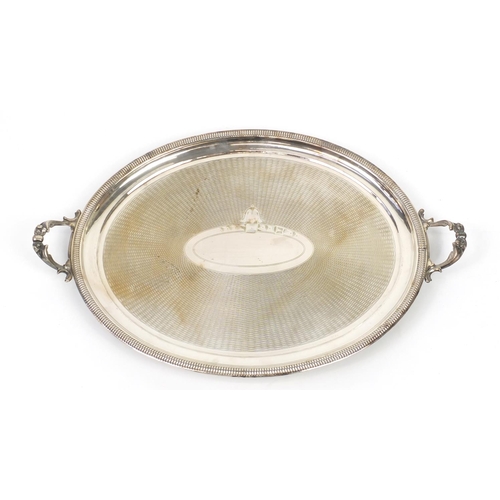 2167 - Good quality large silver plated tray with twin handles, 70cm wide
