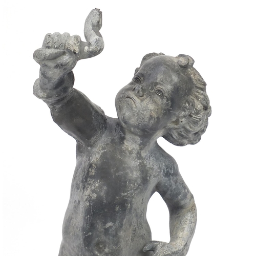 2136 - Victorian lead model of standing cherub, 65cm high